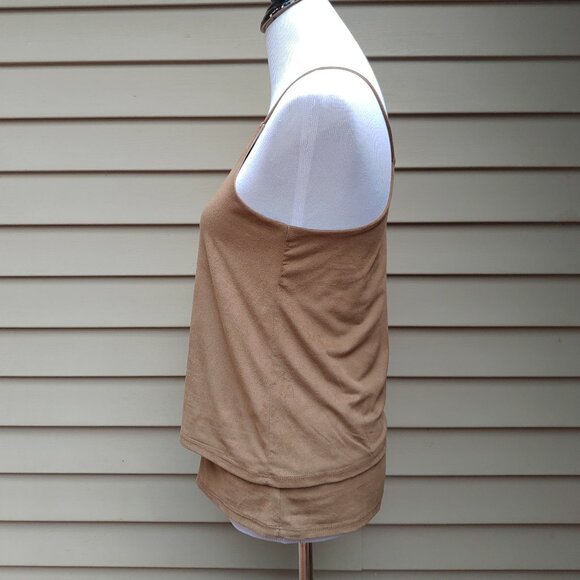 Stella Luce Brown Cami Blouse Layered Faux Suede Look Racerback Solid - Picture 7 of 12